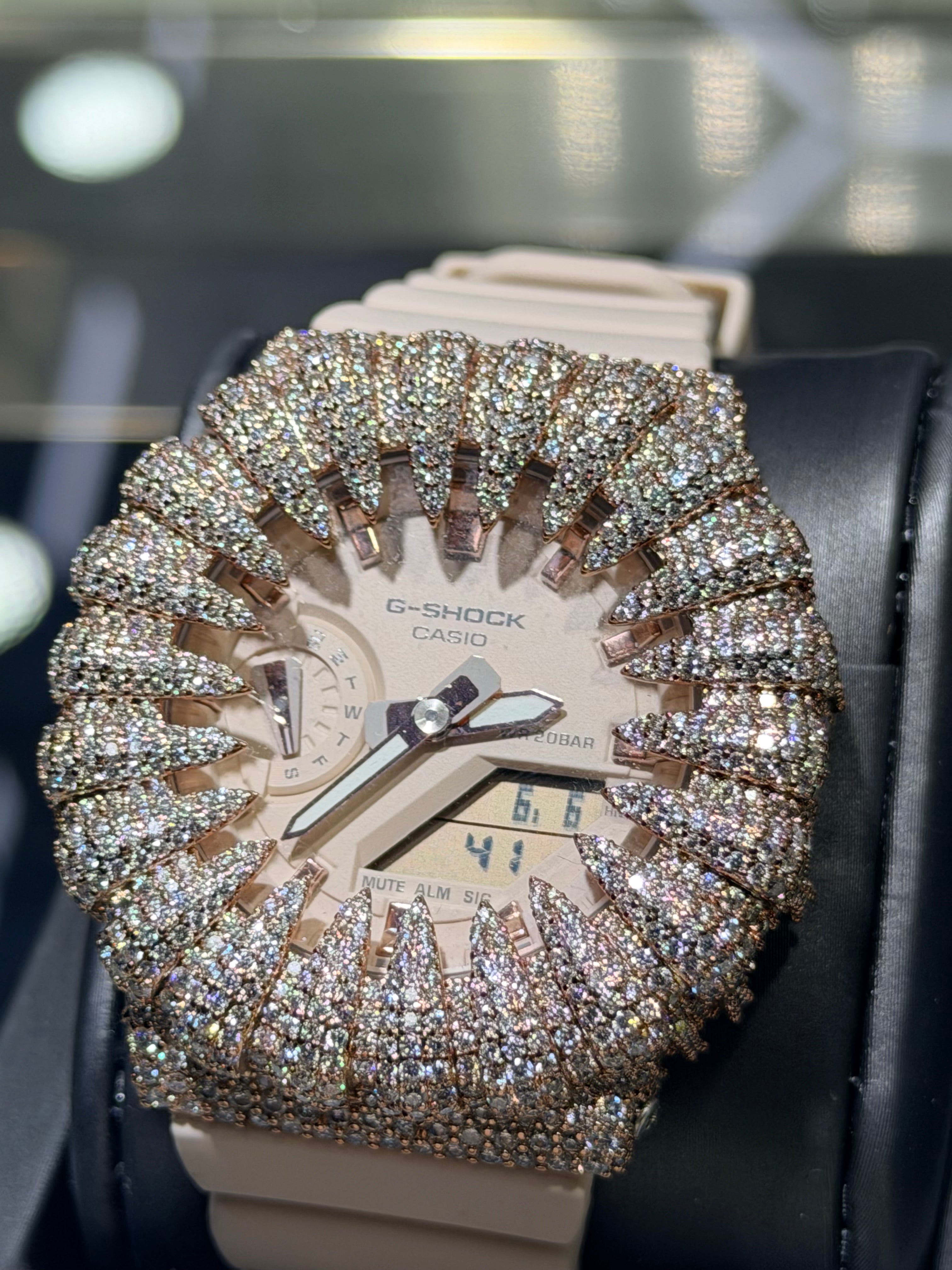 Peach G-Shock Claw Case Moissanite