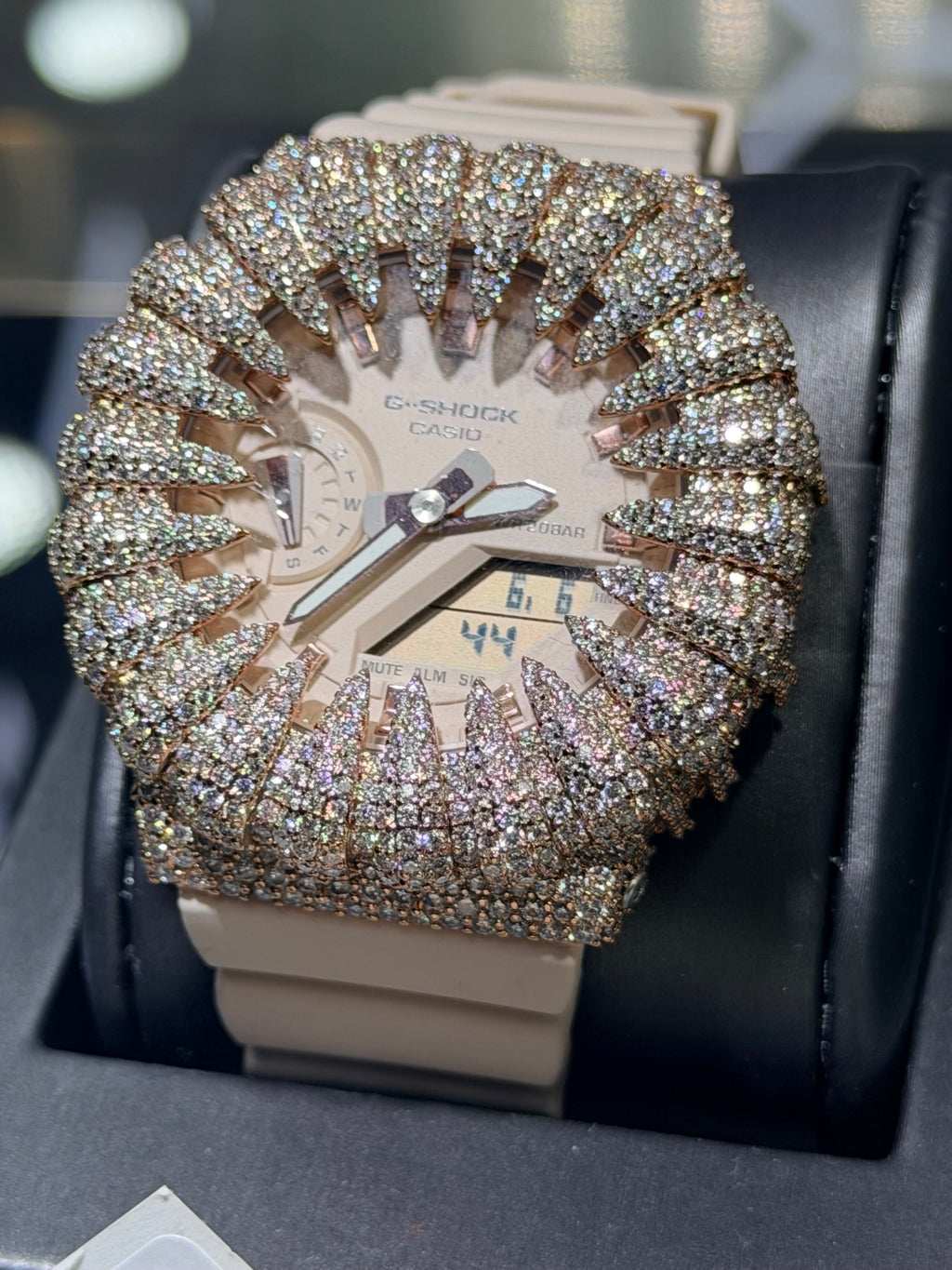 Peach G-Shock Claw Case Moissanite