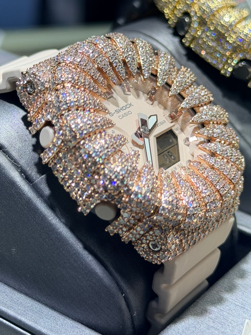 Peach G-Shock Claw Case Moissanite