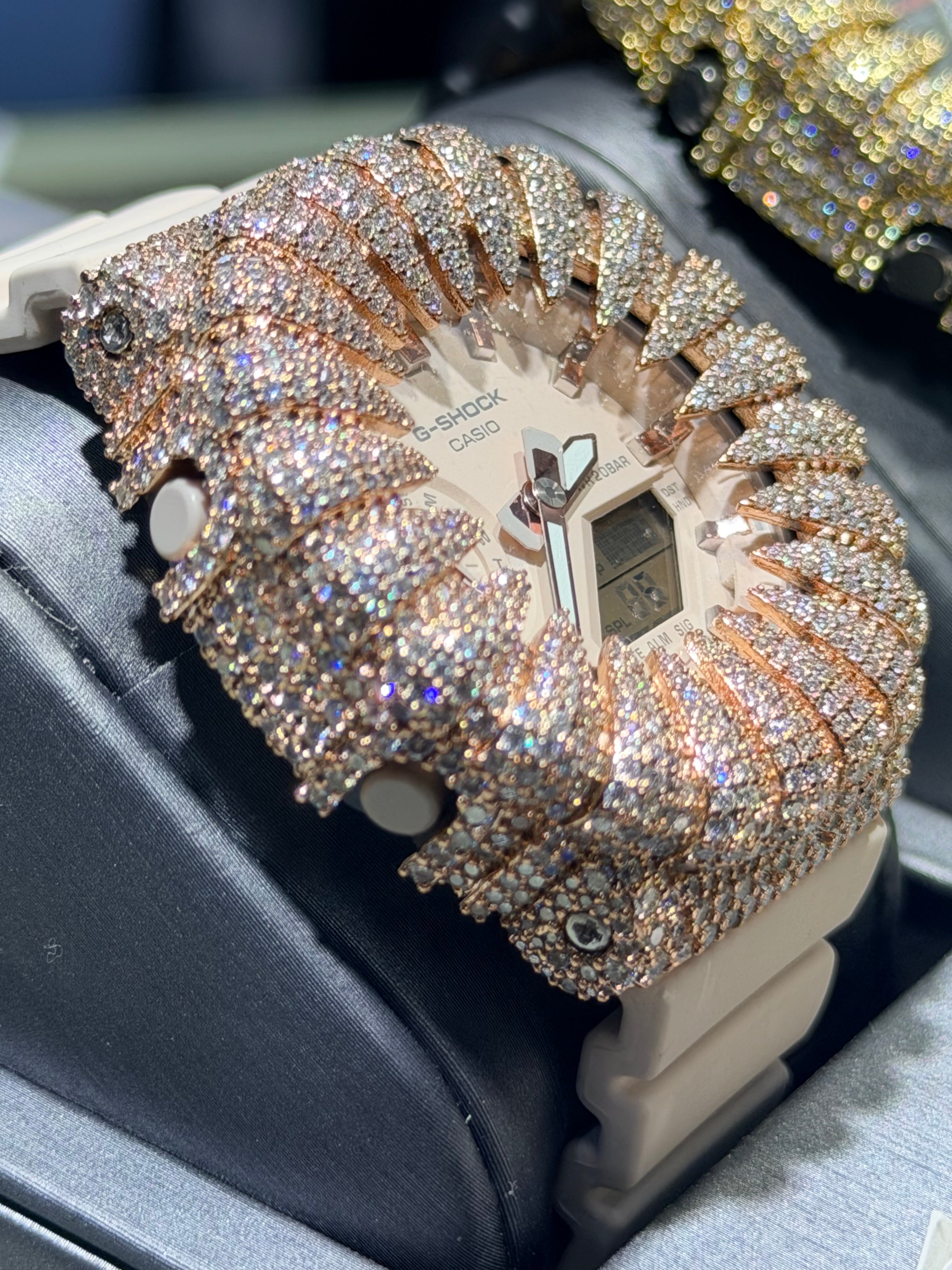 Peach G-Shock Claw Case Moissanite