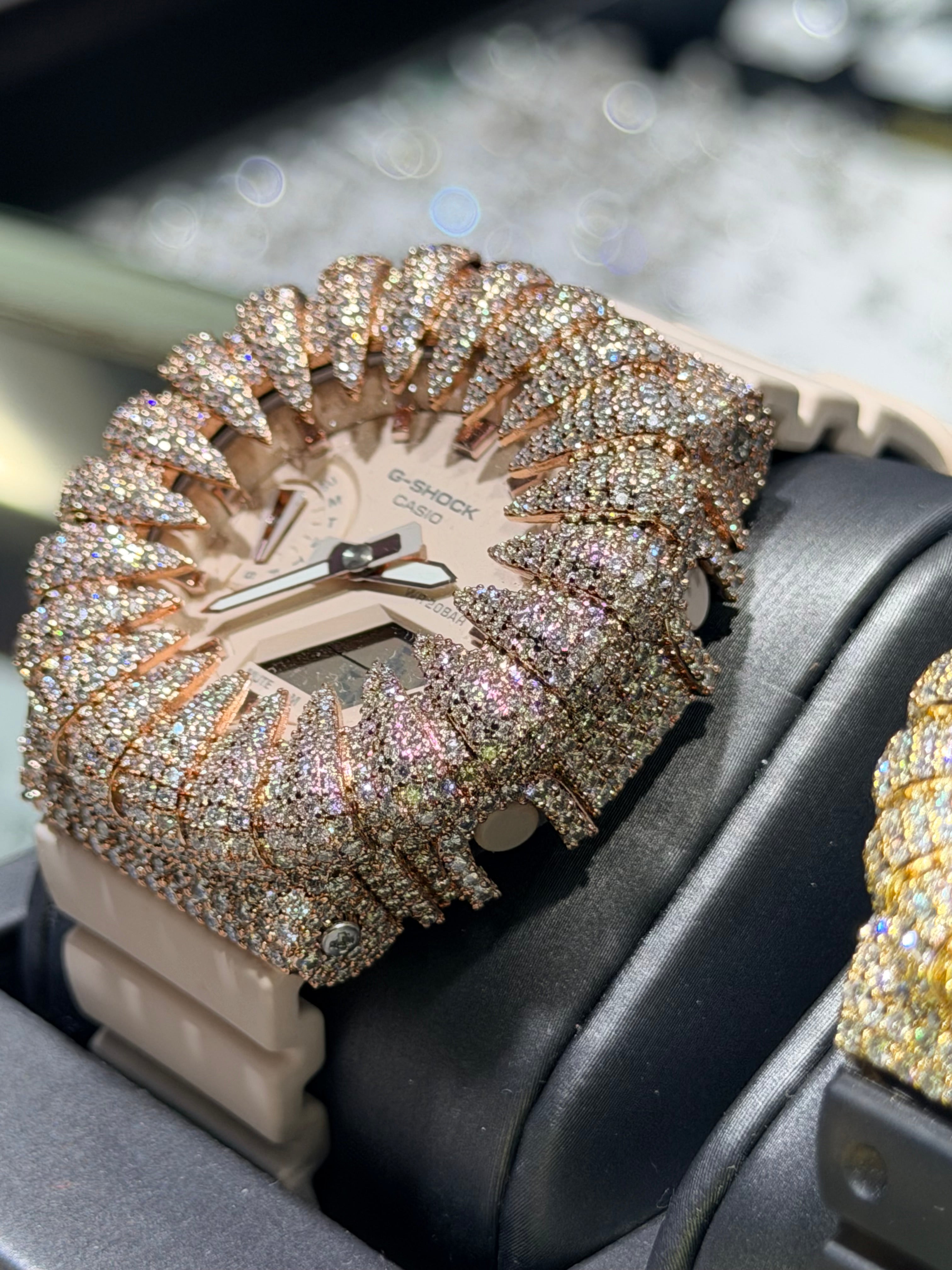 Peach G-Shock Claw Case Moissanite