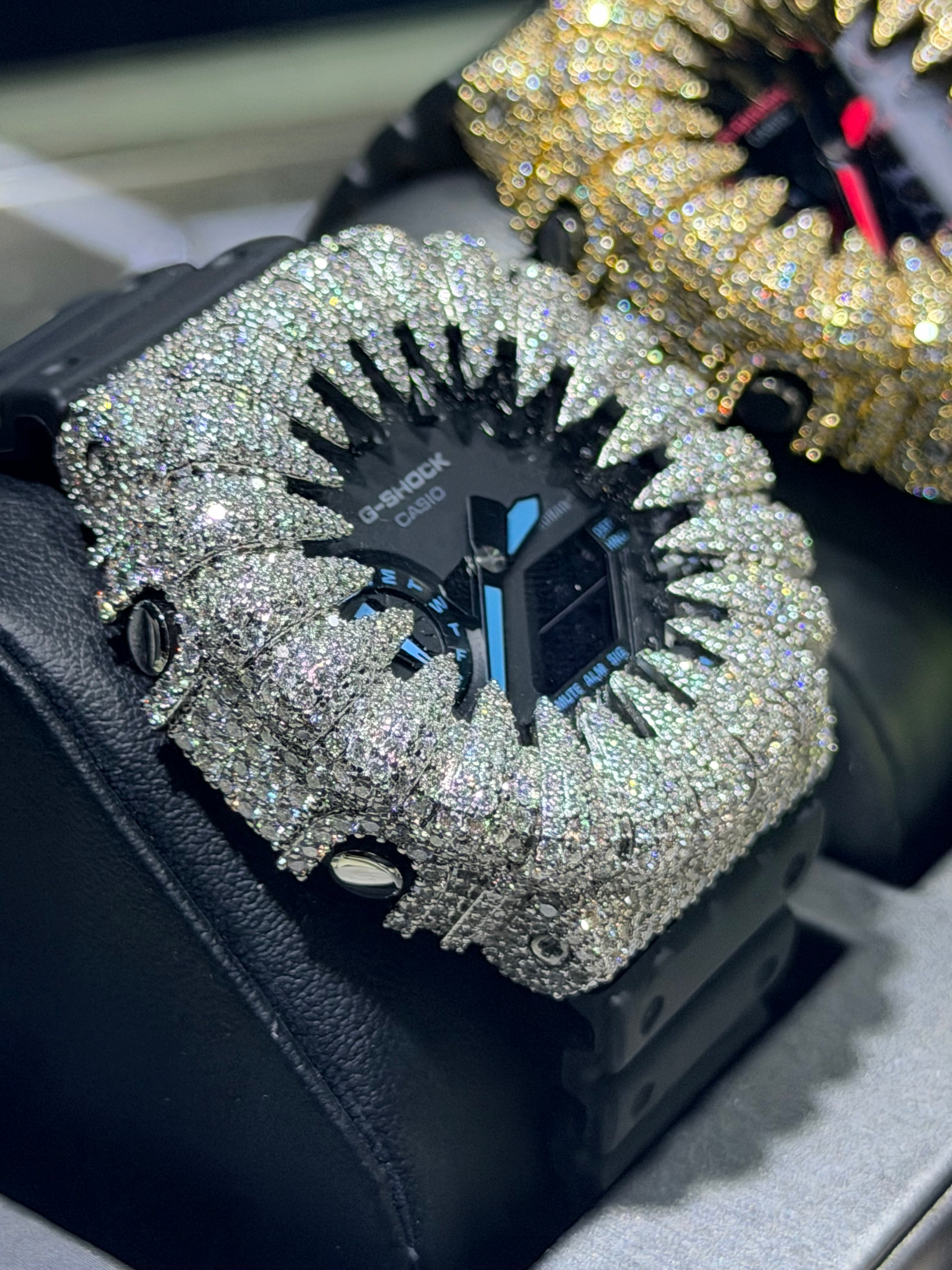 G-Shock Black Dial Blue Hands Claw Case Moissanite