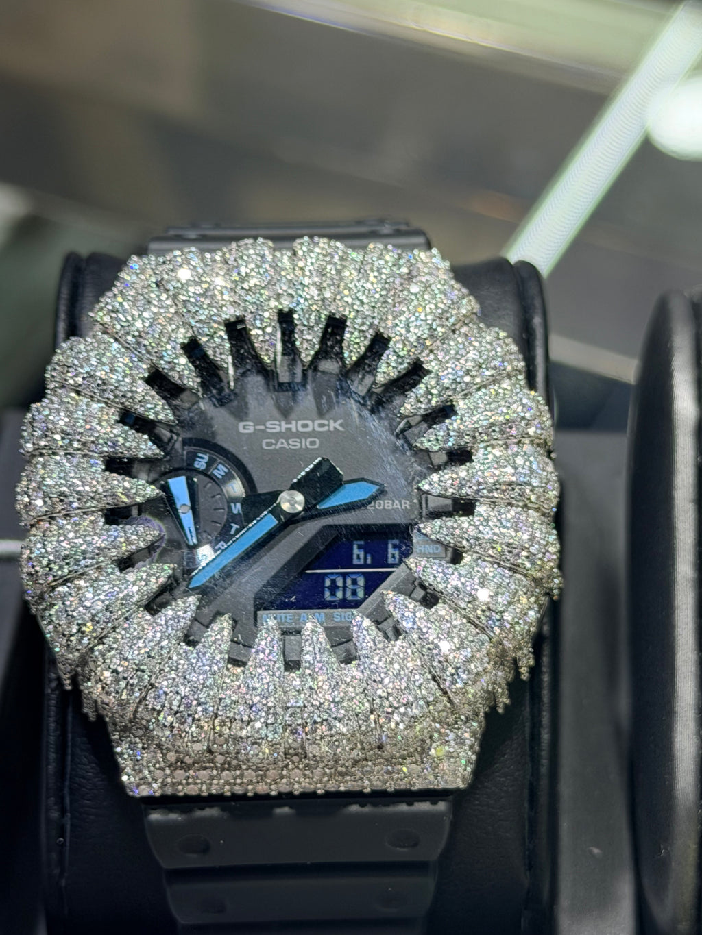 G-Shock Black Dial Blue Hands Claw Case Moissanite
