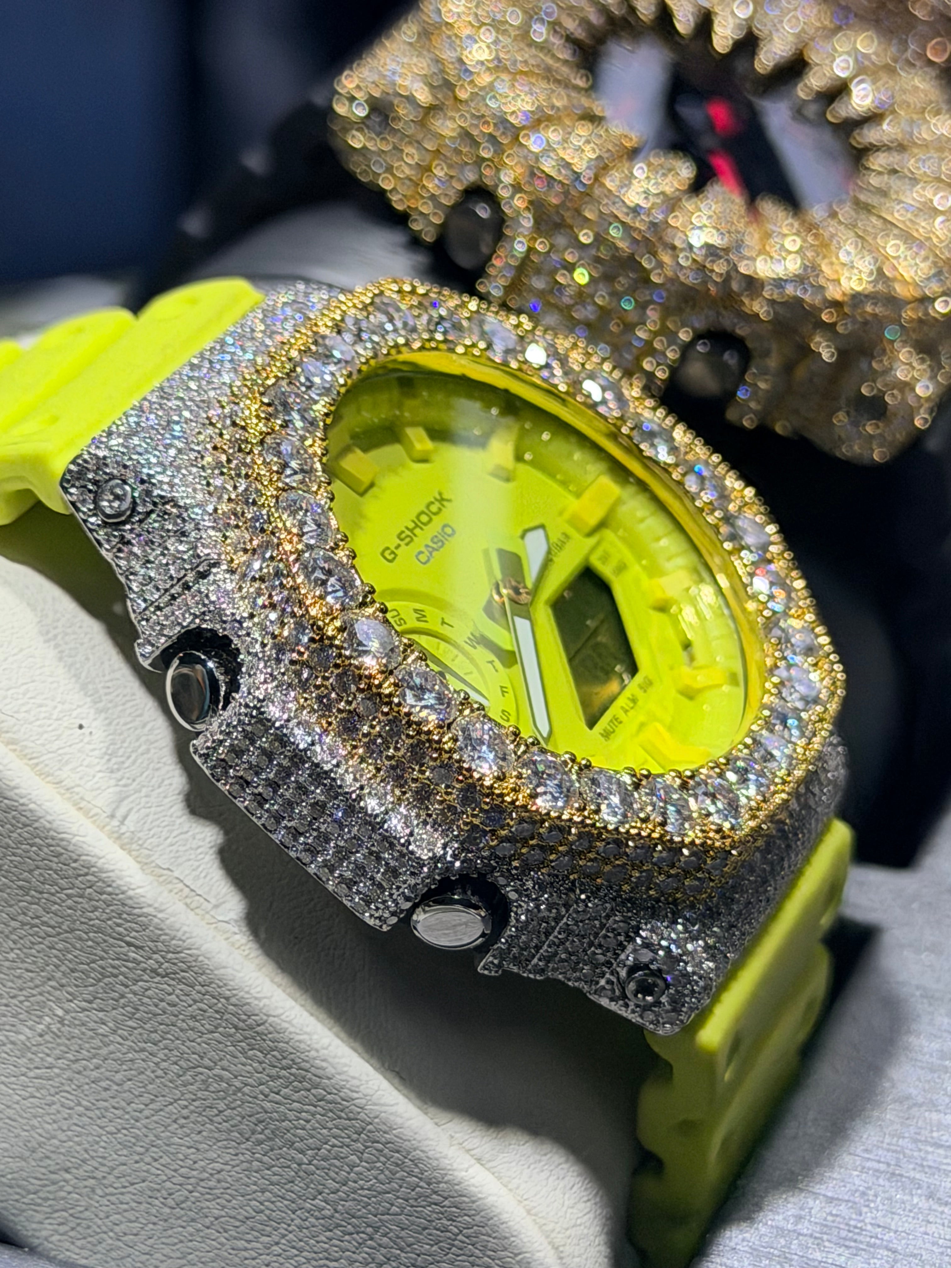 Neon G-Shock Watch Moissanite Case