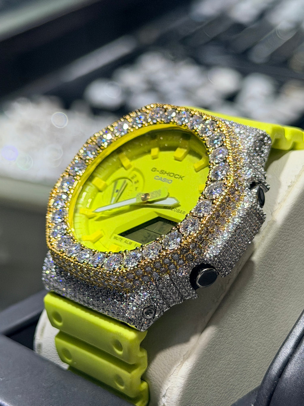 Neon G-Shock Watch Moissanite Case