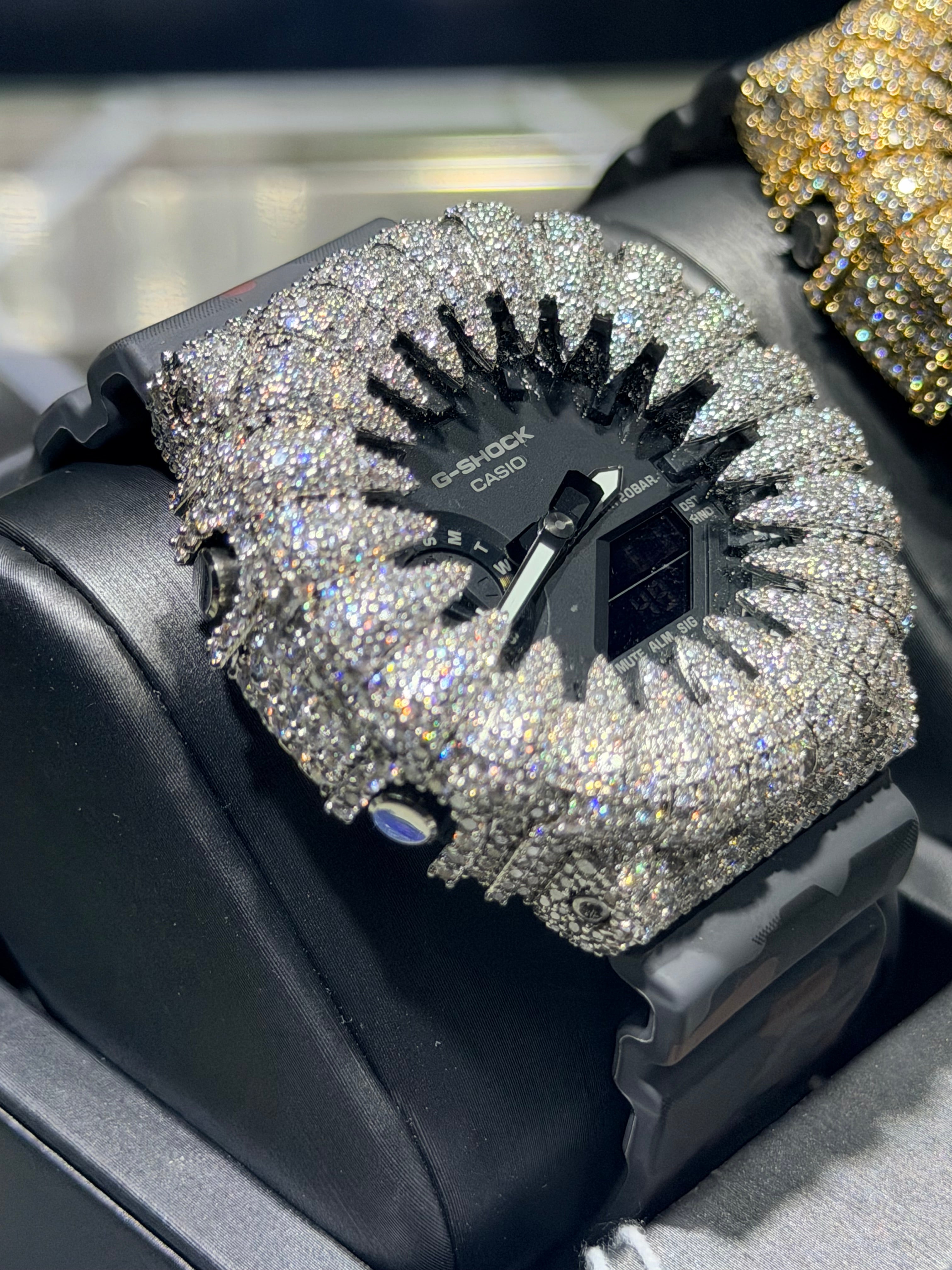 G-Shock Black Dial White Hands Moissanite Claw Case