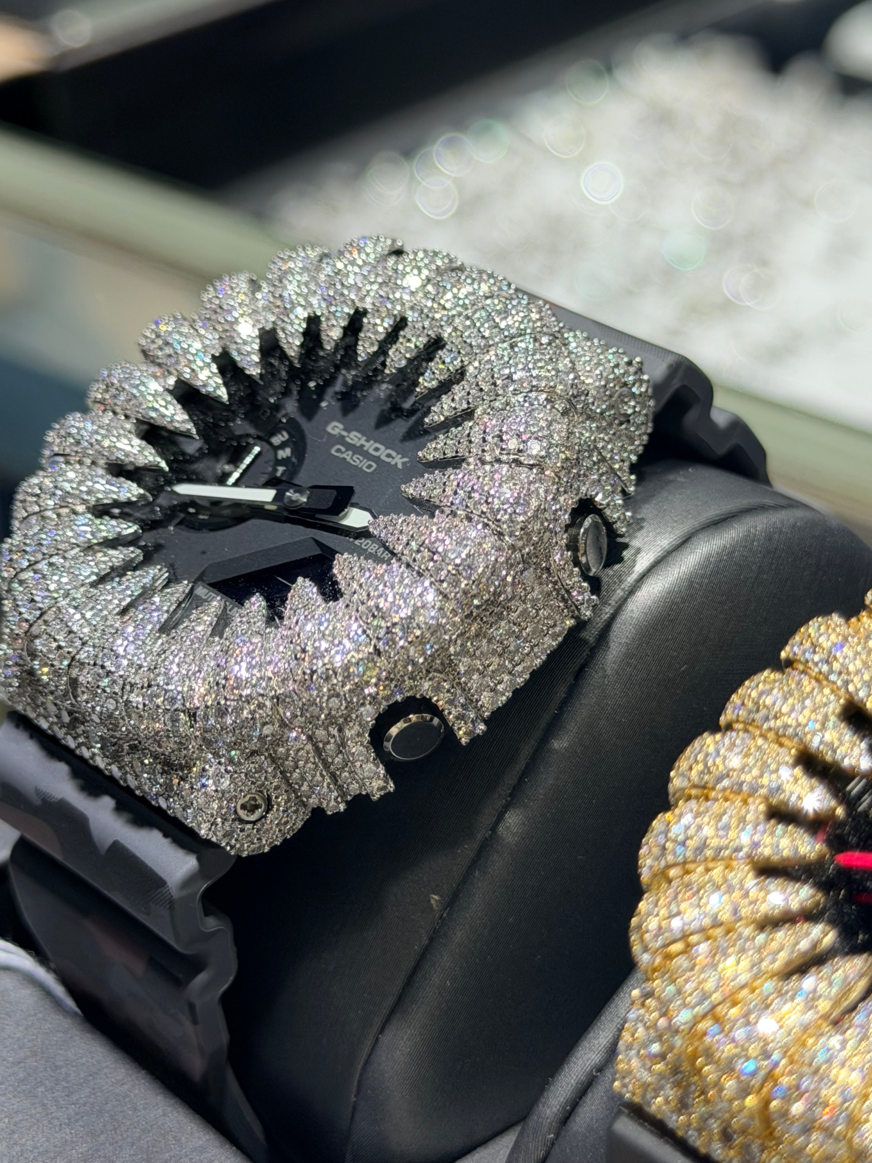 G-Shock Black Dial White Hands Moissanite Claw Case