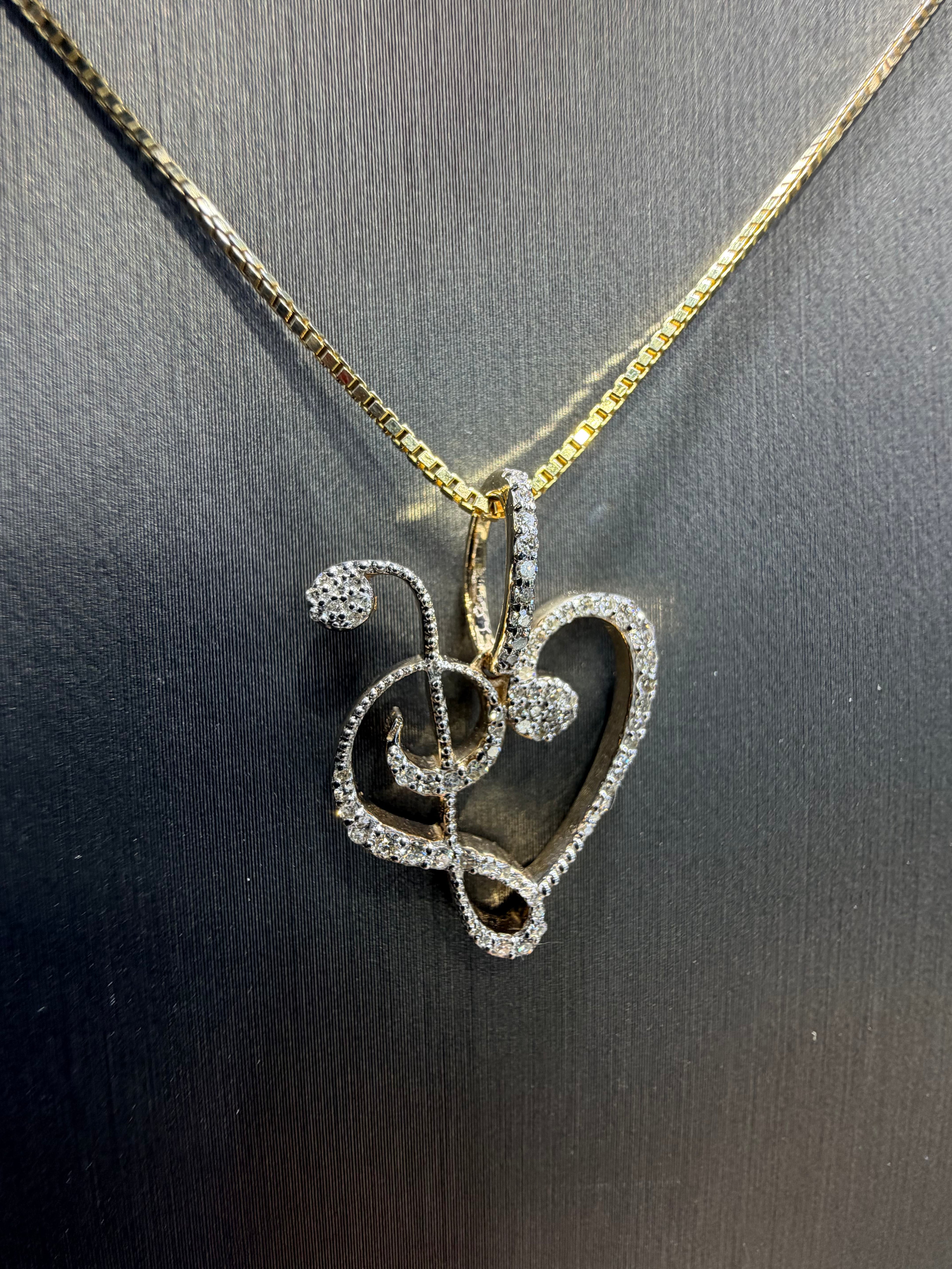 Diamond and Gold Musical heart Pendant