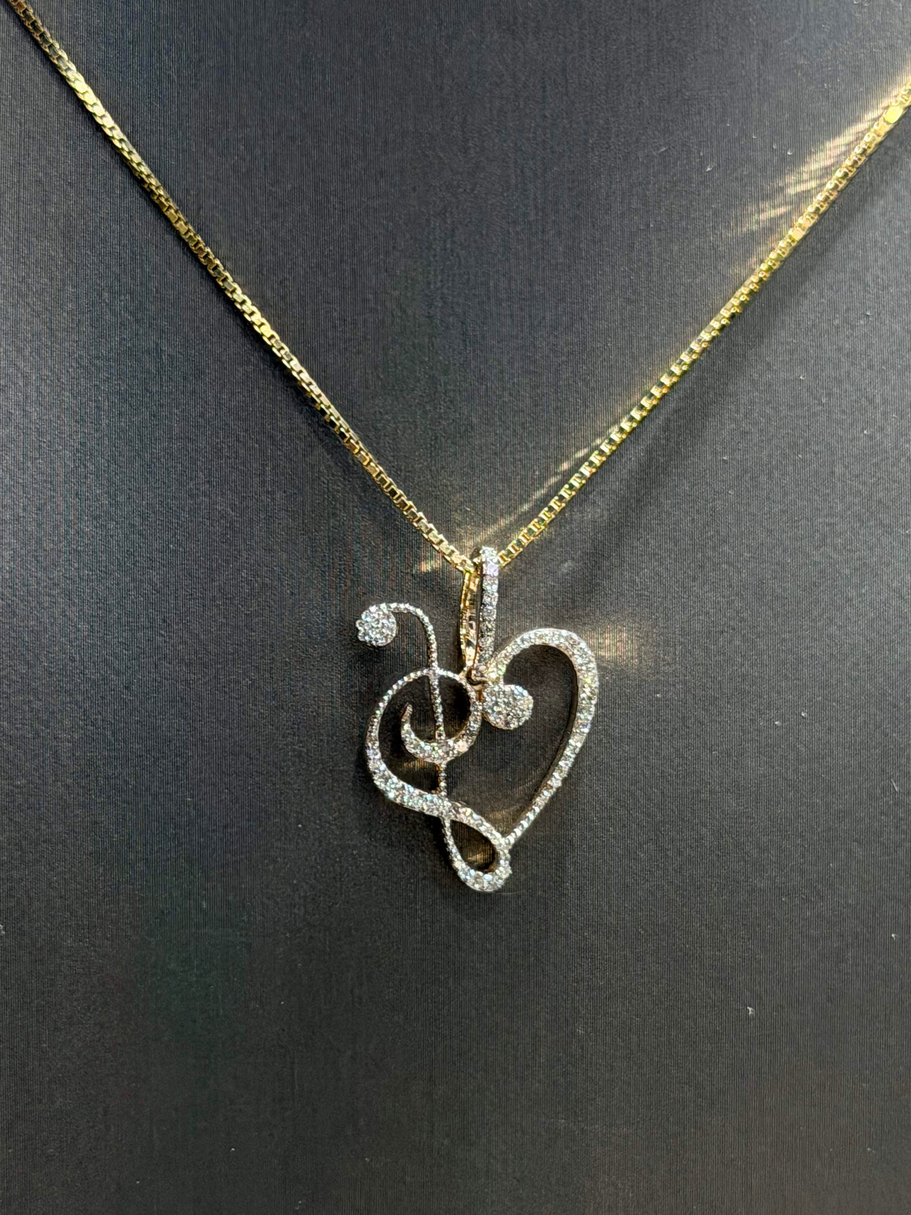 Diamond and Gold Musical heart Pendant