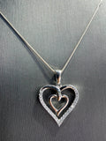 Double Heart 14K White Gold Diamond Pendant