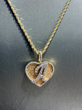 Gold and Diamonds "A" initial Heart Pendant with 10k Gold Rope Chain