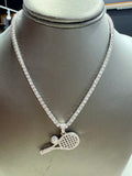 Tennis racket and Ball Silver Pendant with Tennis Chain