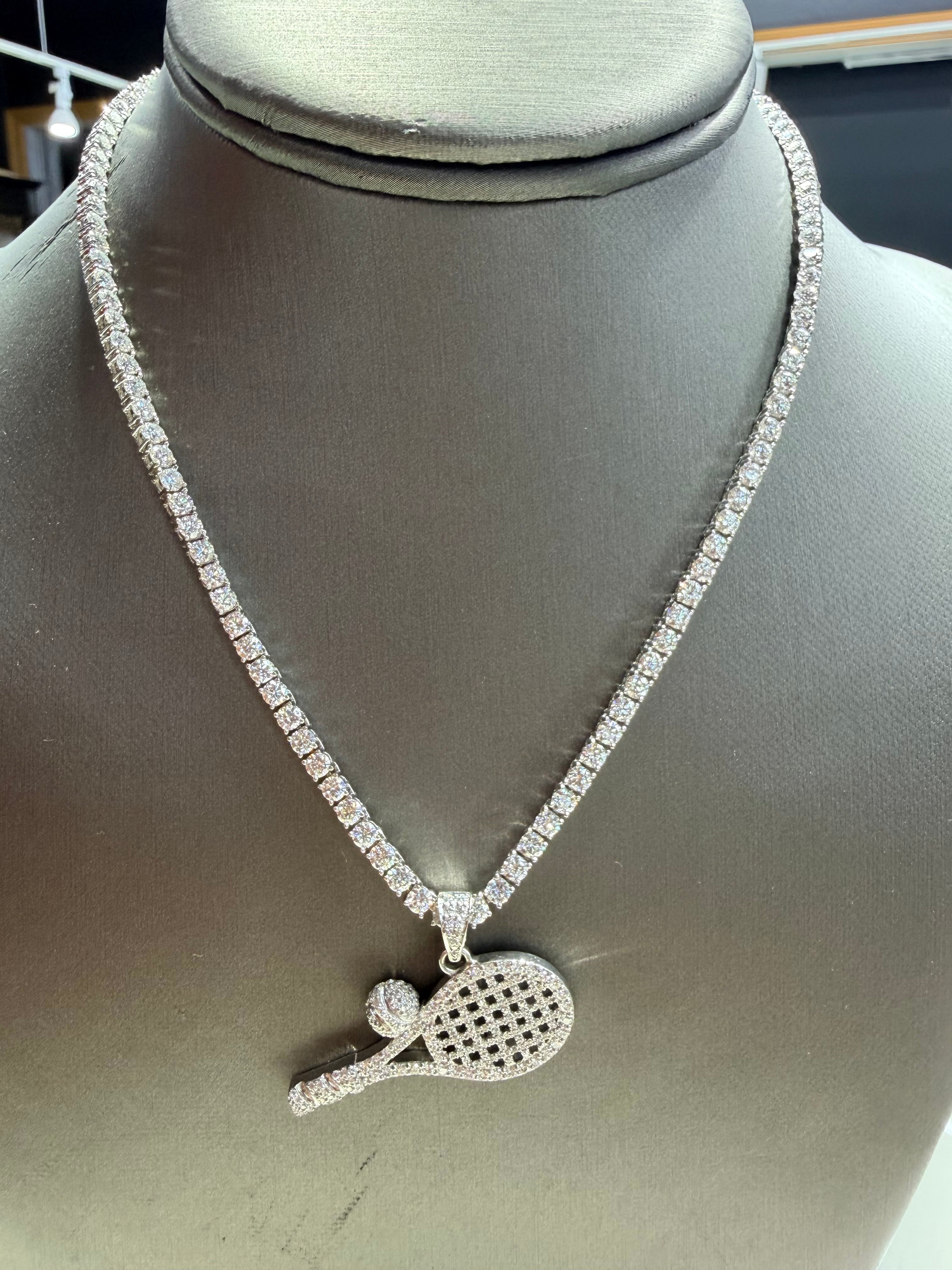Tennis racket and Ball Silver Pendant with Tennis Chain