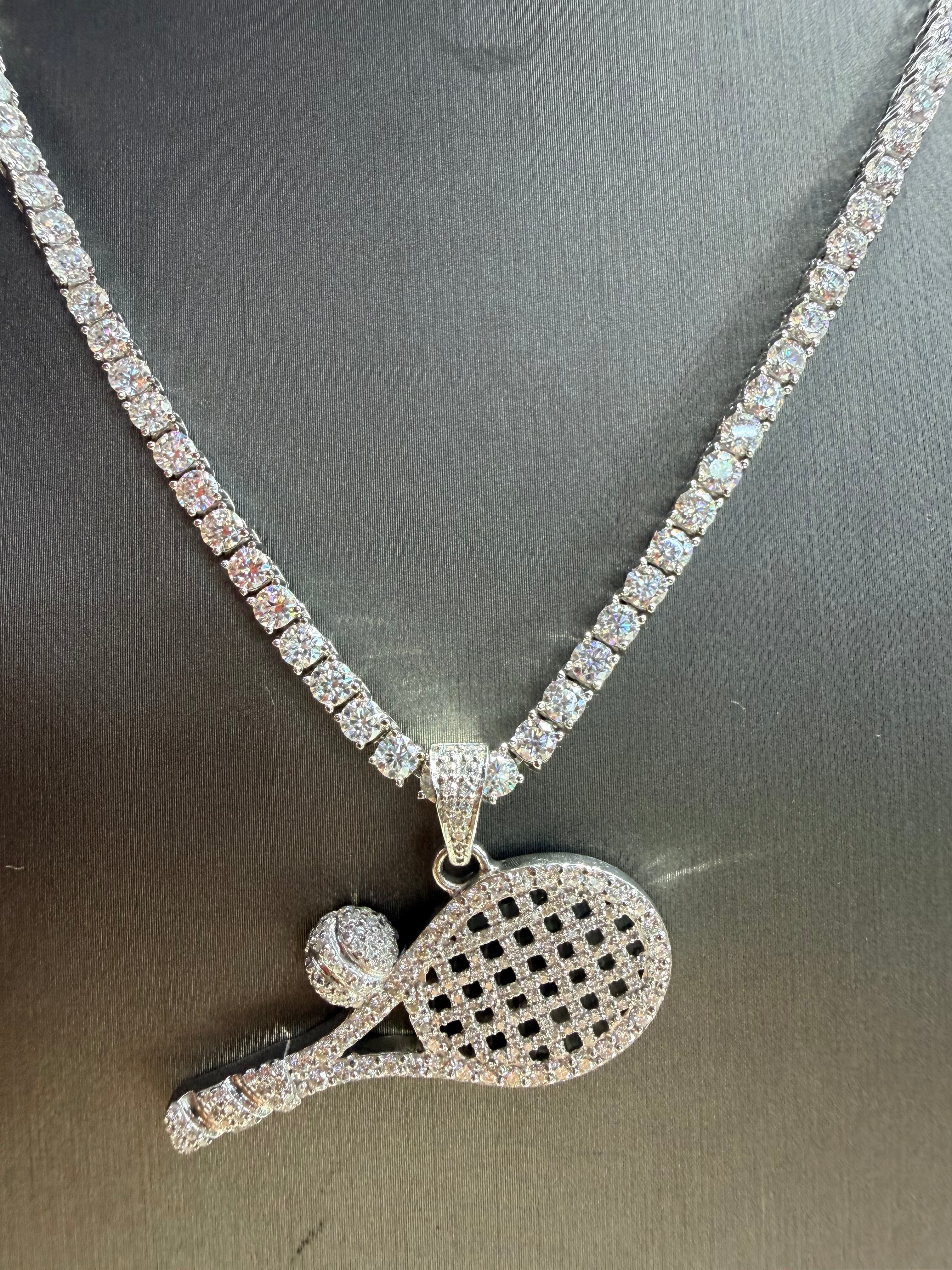 Tennis racket and Ball Silver Pendant with Tennis Chain