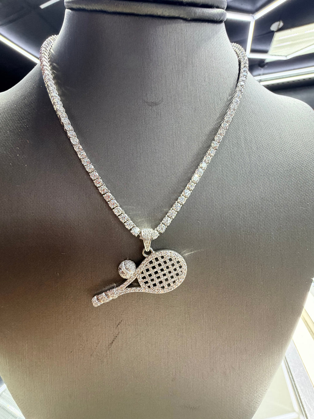 Tennis racket and Ball Silver Pendant with Tennis Chain