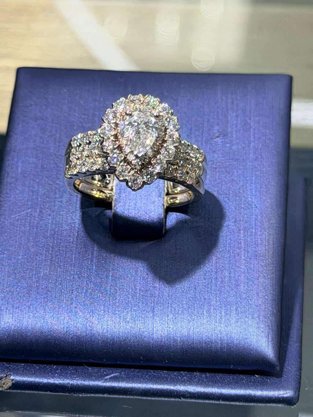 Oval Cut White Gold Natural Diamond Ring and Wedding Band