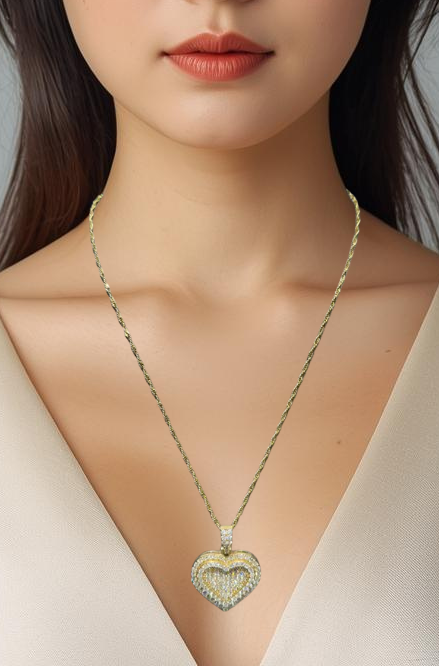 Gold and Diamond Heart Necklace Pendant